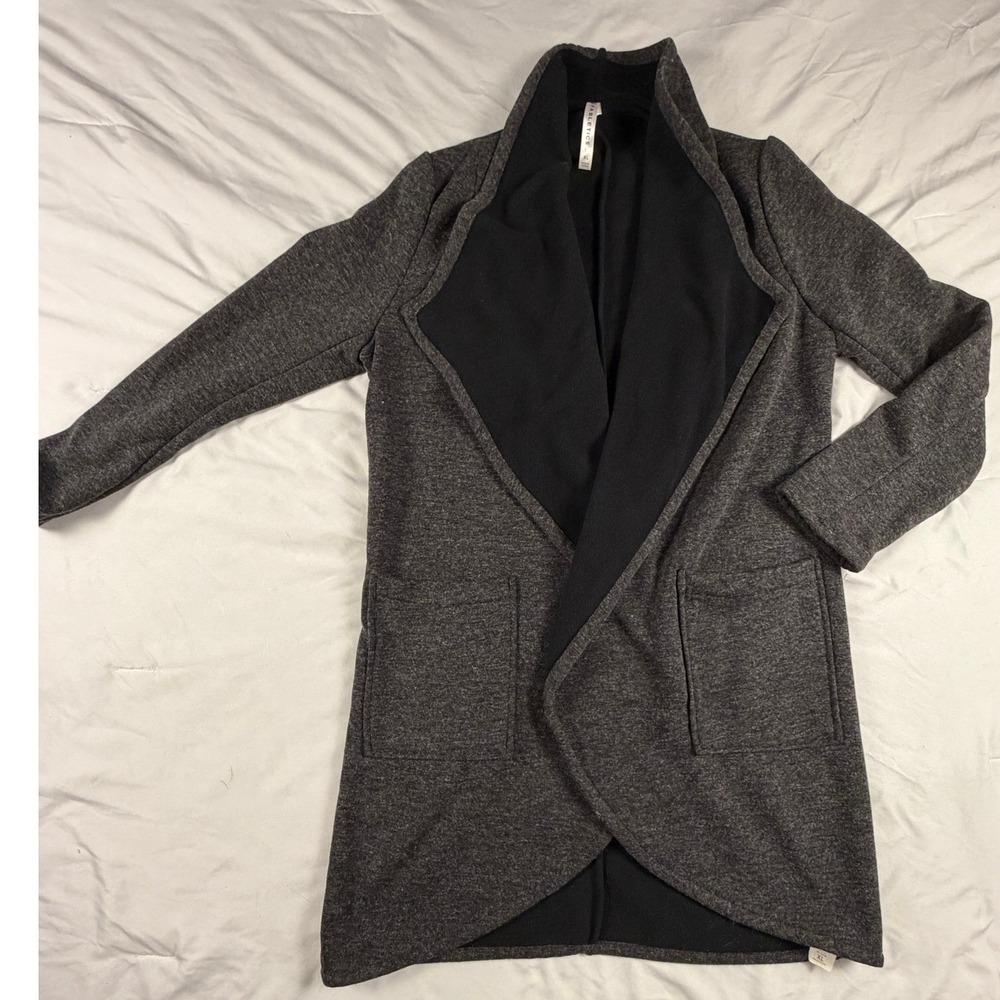 Fabletics XL Charcoal Grey Open Front Fleece Lined Jacket Layering Dark Academia